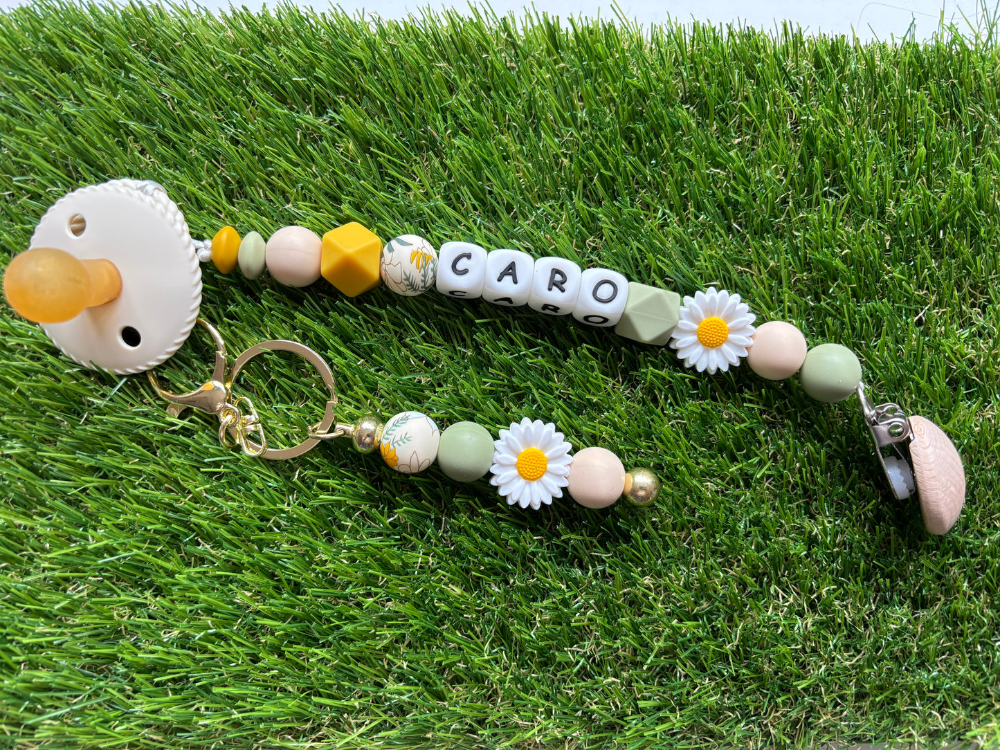 Bundel van speenkoord en sleutelhanger (met naam)