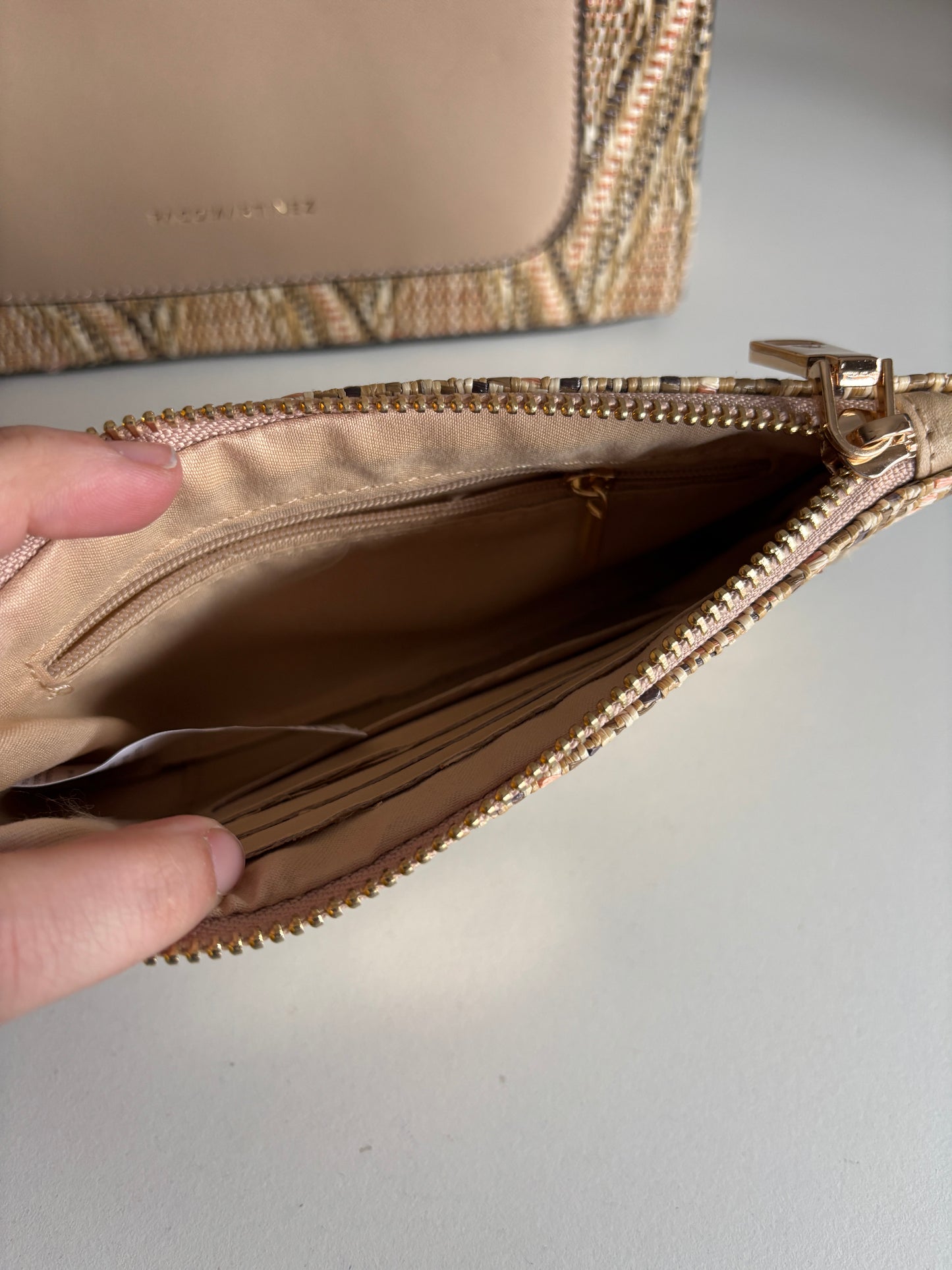 Beige schoudertas + bijhorende portemonnee