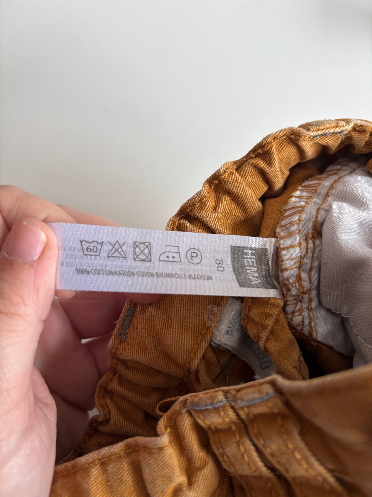 Bruin/mosterdgele jeansbroek