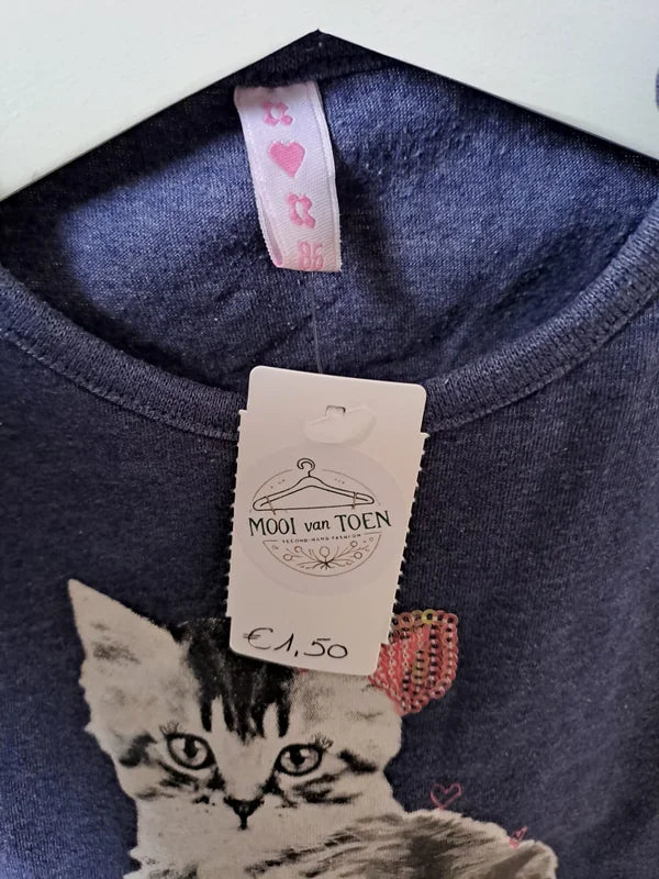 Donkerblauwe longsleeve met kat