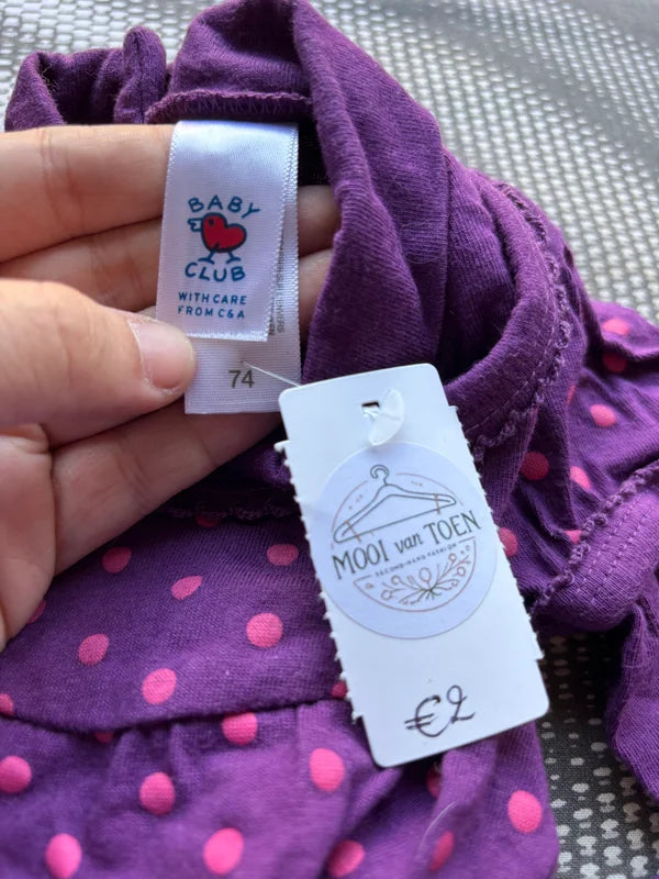 Paarse gestippelde longsleeve met rolkraag