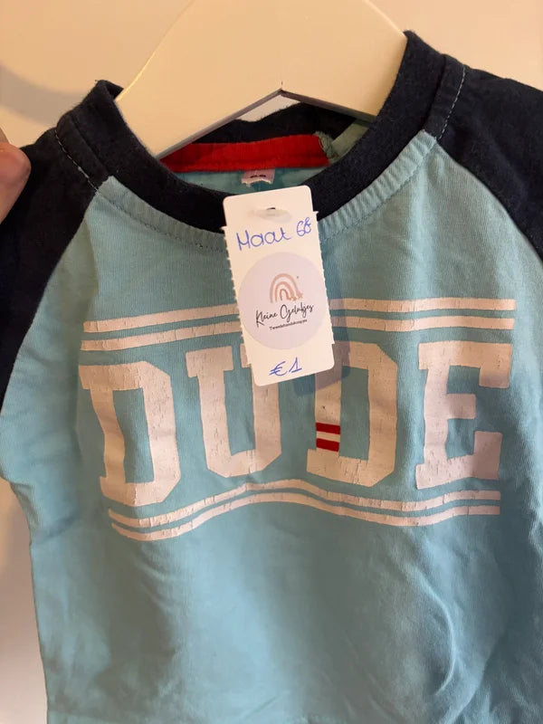 Lichtblauwe longsleeve "Dude"