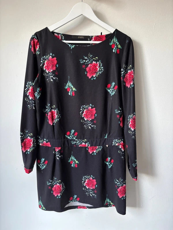 Zwarte jurk met rozen | Guess | M