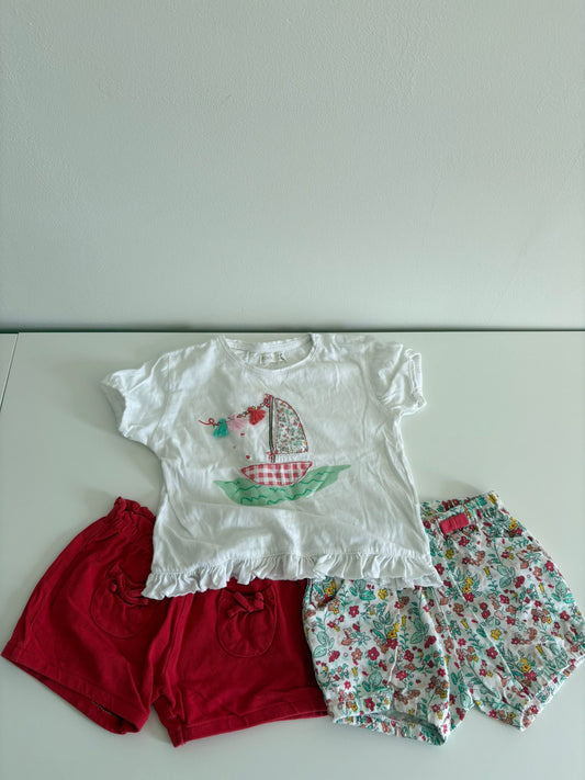 Setje: T-shirt en twee shortjes