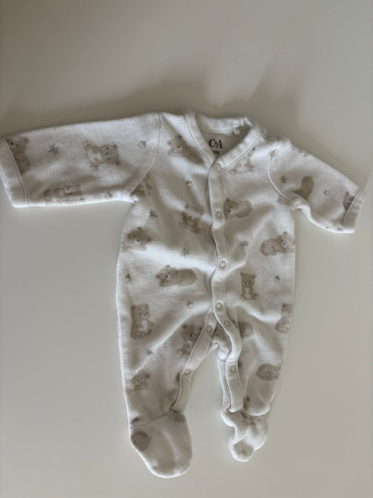 Witte eendelige winterpyjama met beertjes