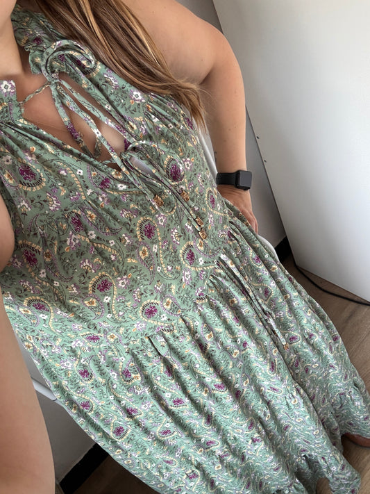 Olijfgroene lange jurk