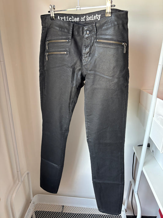 Zwarte imitatie lederen broek