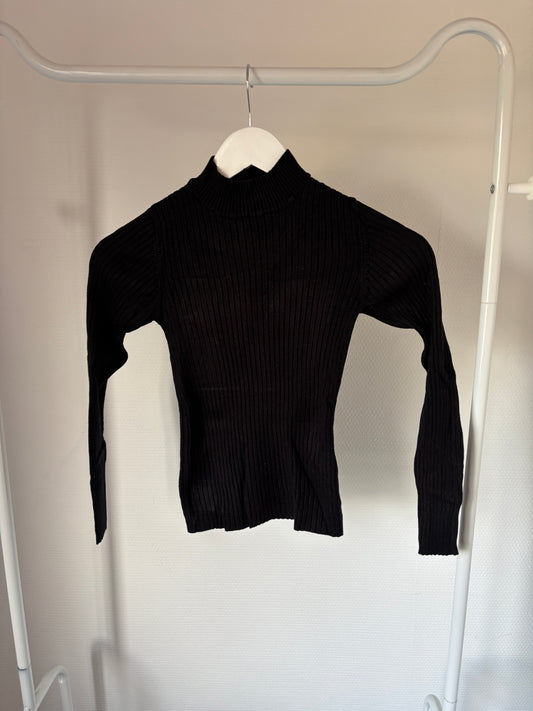 Zwarte riblongsleeve met rolkraag