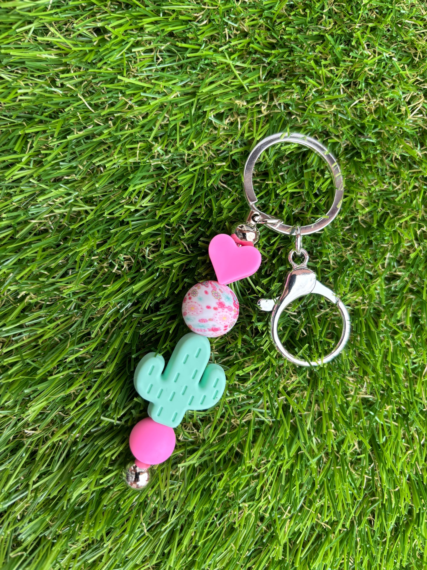 Sleutelhanger met muntgroene cactus