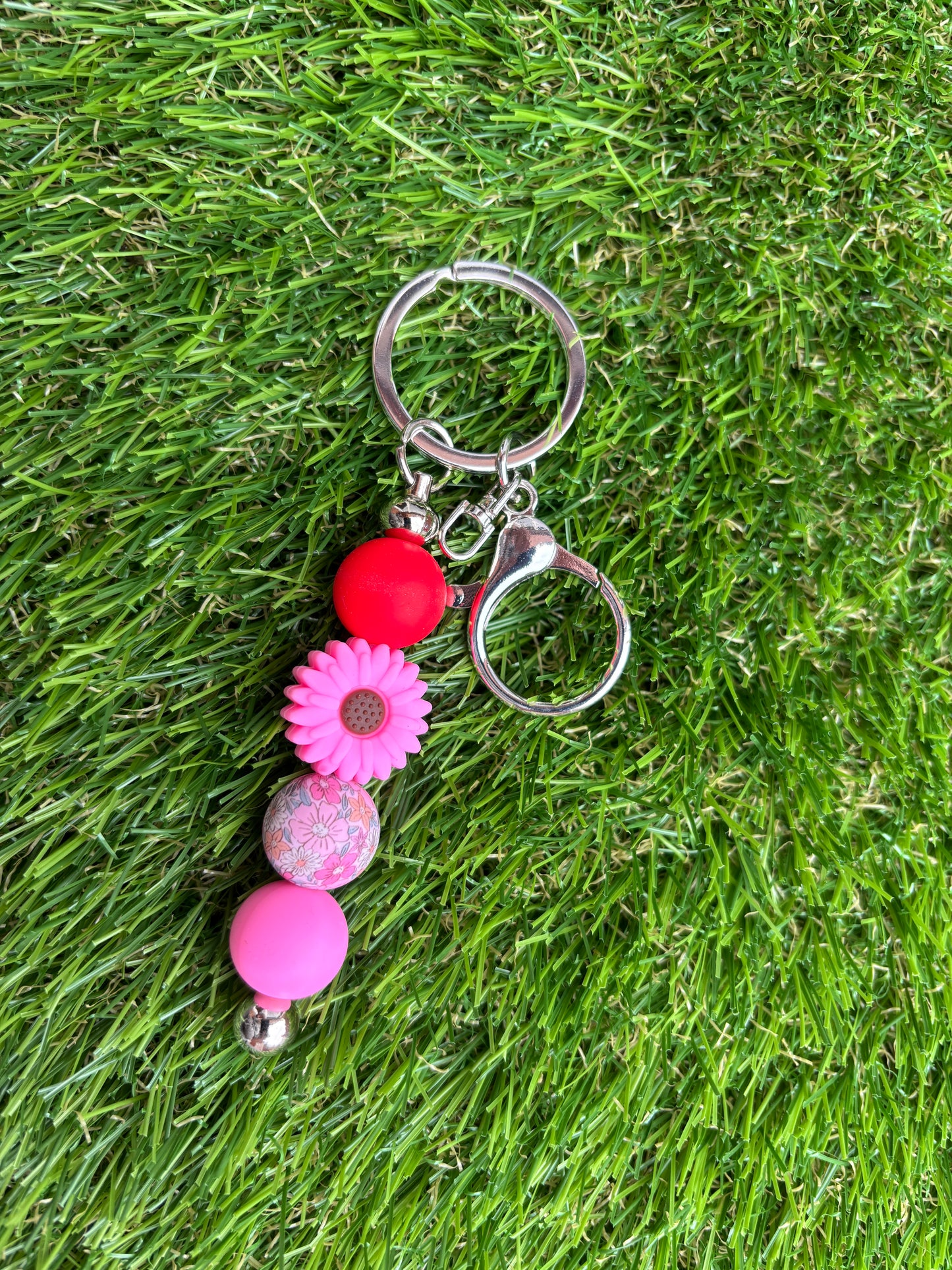 Sleutelhanger met roze bloem