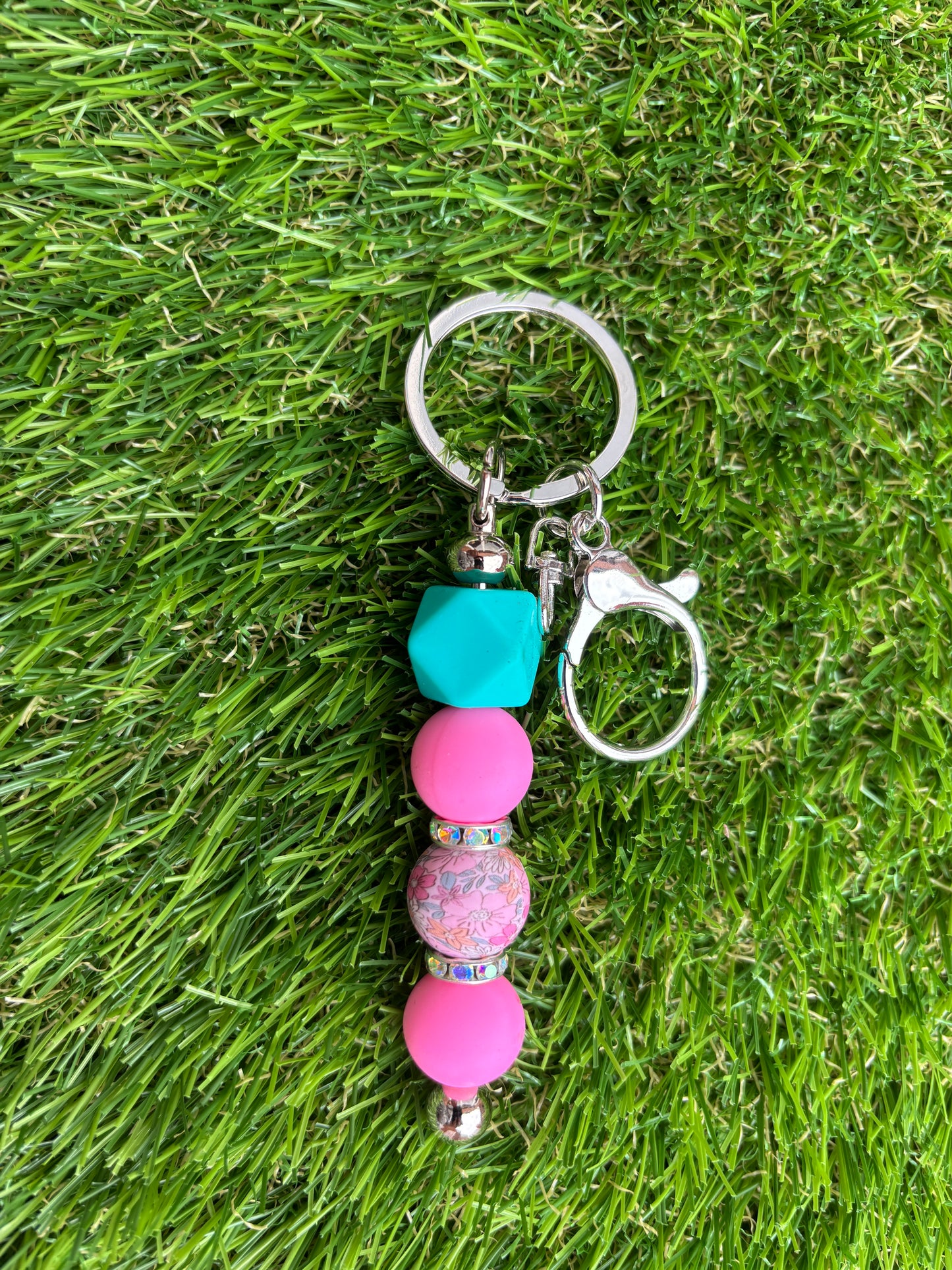 Sleutelhanger met siliconenkralen met bloemenprint