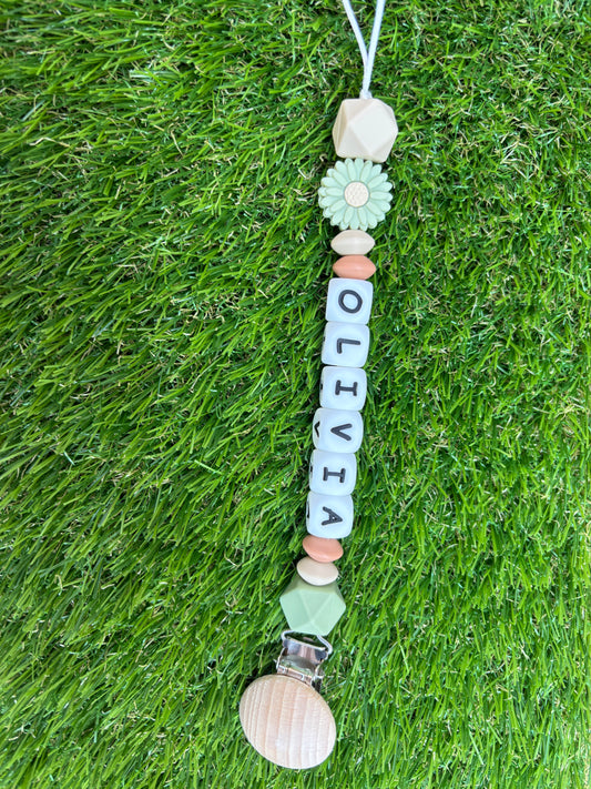 Olijfgroene speenkoord met naam