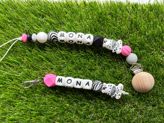 Bundel van speenkoord en sleutelhanger (met naam)