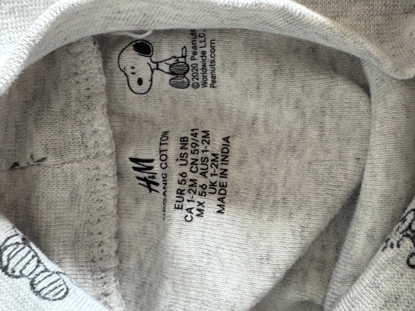 Setje Snoopy: romper met lange mouwen en broekje