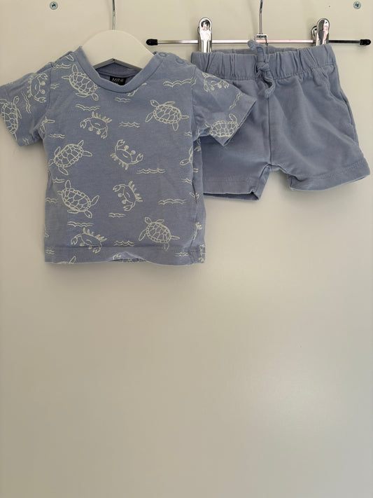 Lichtblauw setje met zeedieren: T-shirt en shortje