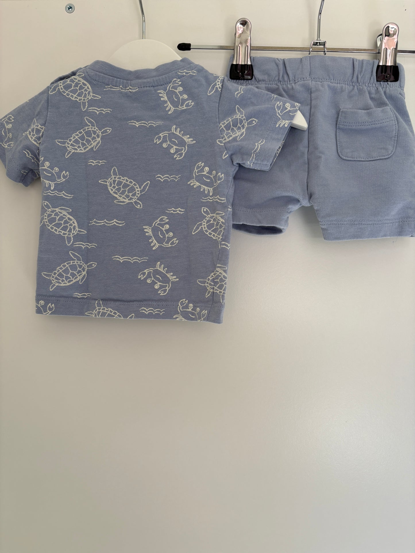 Lichtblauw setje met zeedieren: T-shirt en shortje
