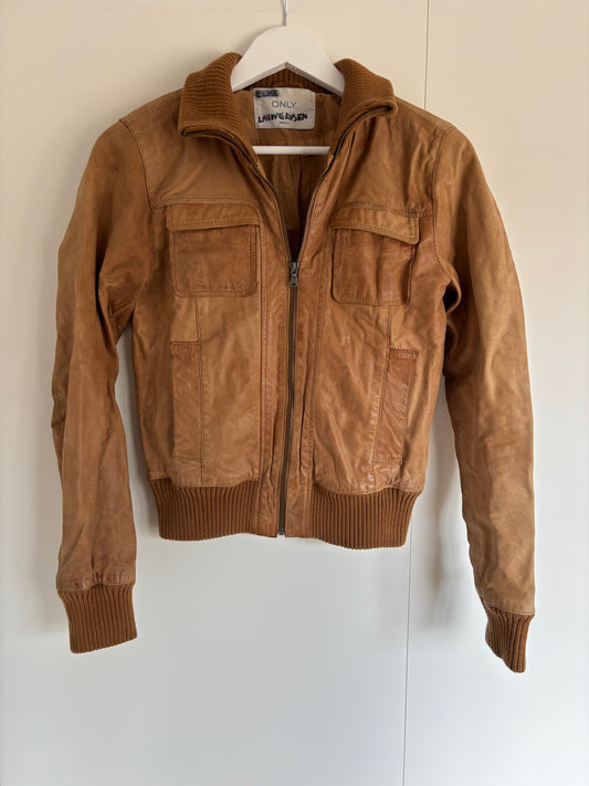 Lichtbruine lederen jas