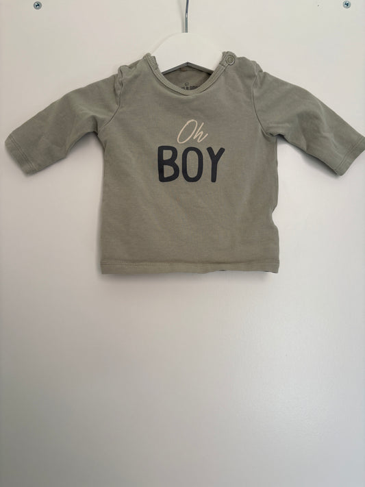 Olijfgroene longsleeve "Oh boy"