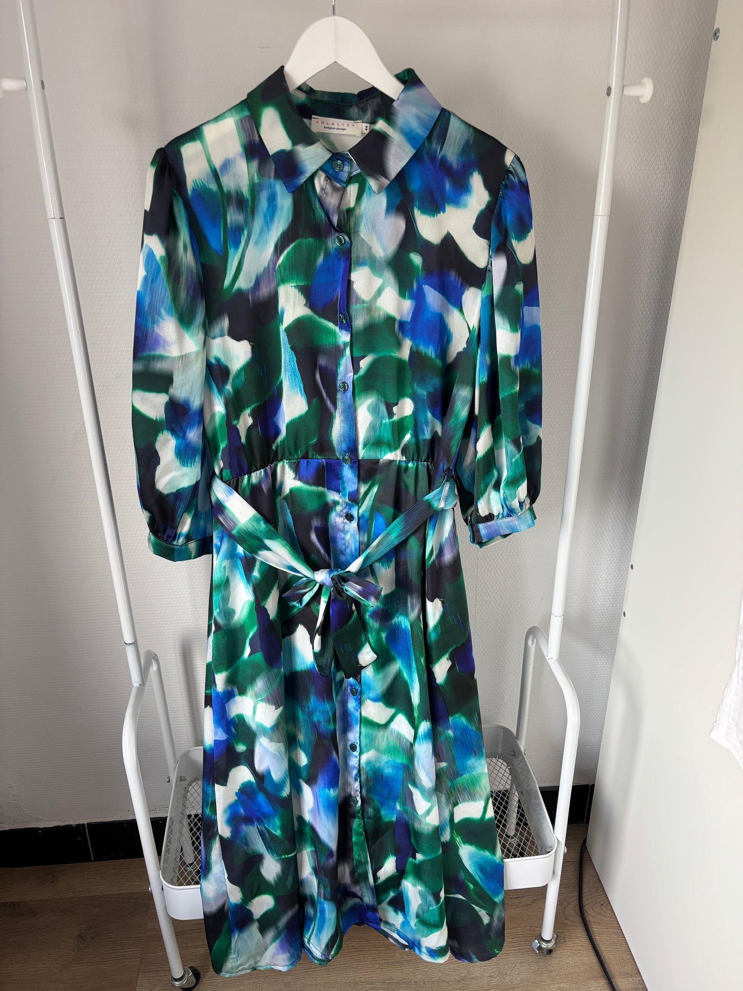 Blauwgroene lange jurk