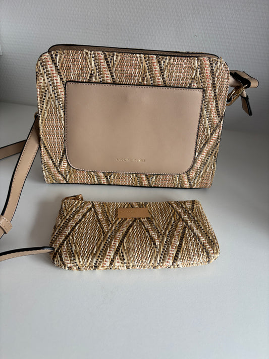 Beige schoudertas + bijhorende portemonnee