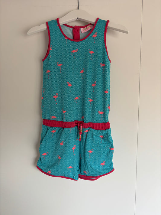 Lichtblauwe playsuit met flamingo's
