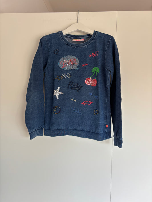 Blauwe sweater met jeanslook