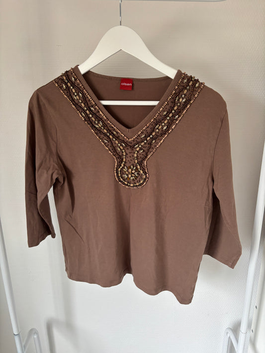 Bruin shirt met driekwartmouwen