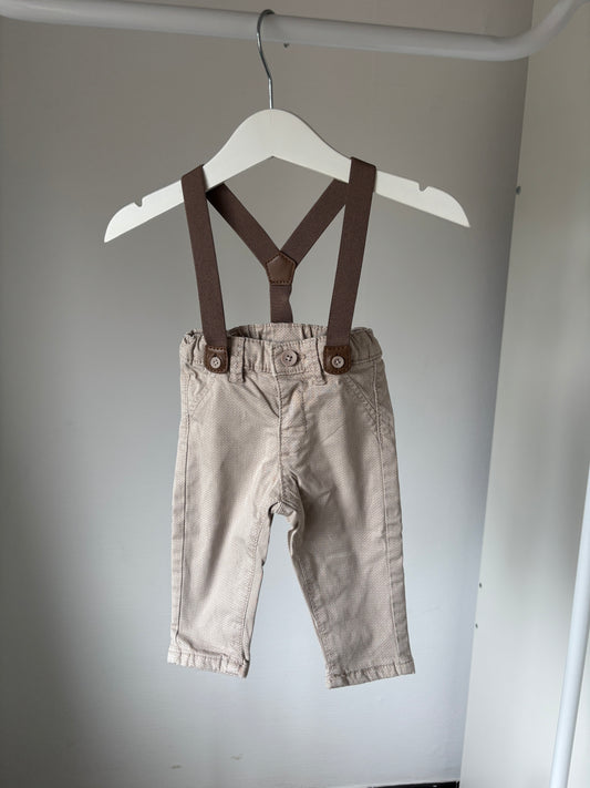 Beige geklede broek met bretellen