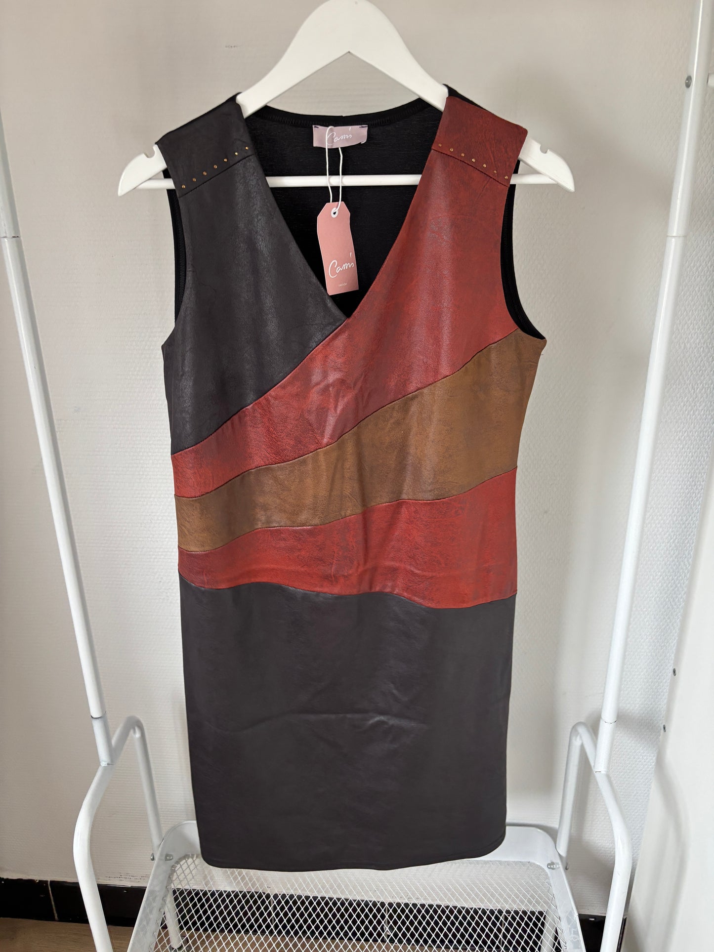 Imitatielederen gestreepte jurk