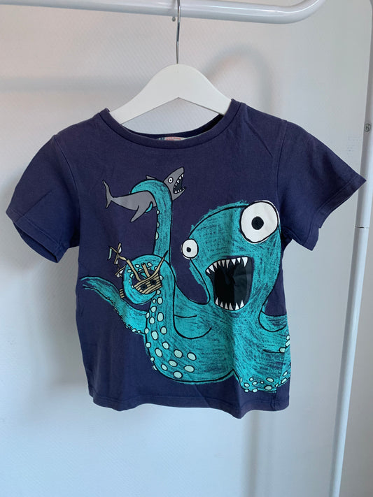 Marineblauwe T-shirt met octopus