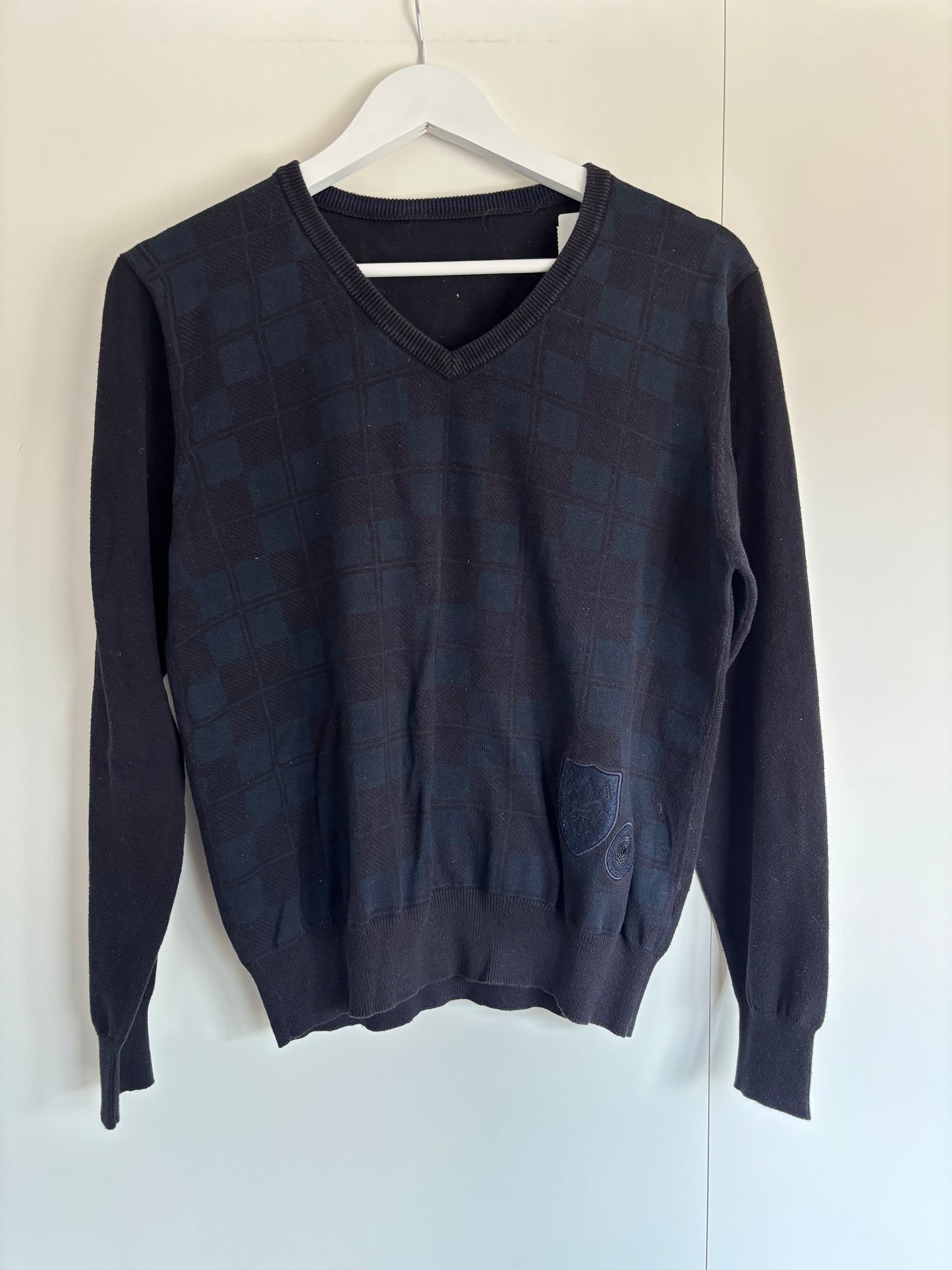 Marineblauwe geruite trui