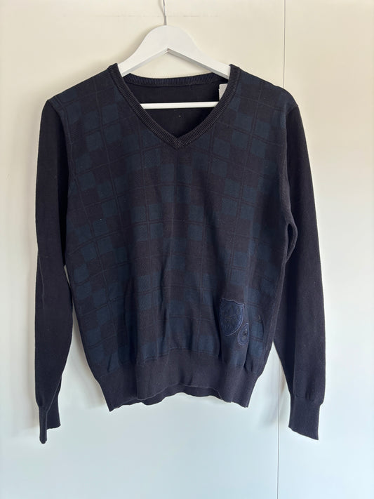 Marineblauwe geruite trui