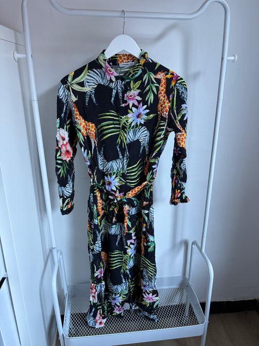 Lange zwarte jurk met dieren