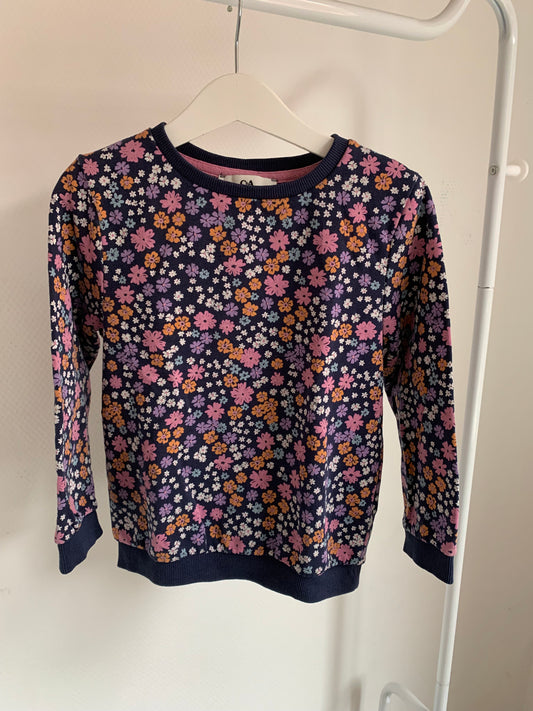 Marineblauwe sweatshirt met bloemetjes