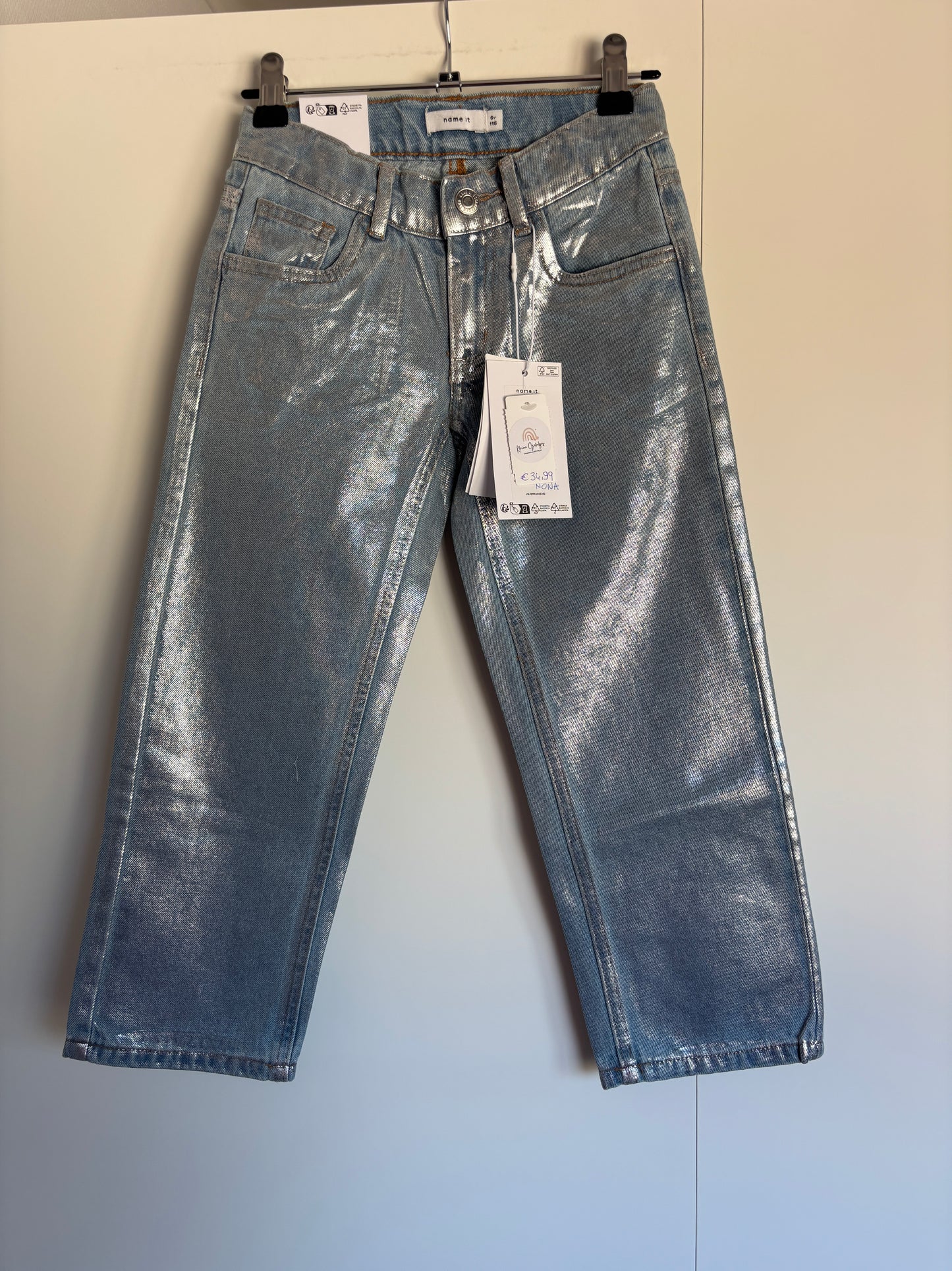 Lichtblauwe blinkende jeansbroek