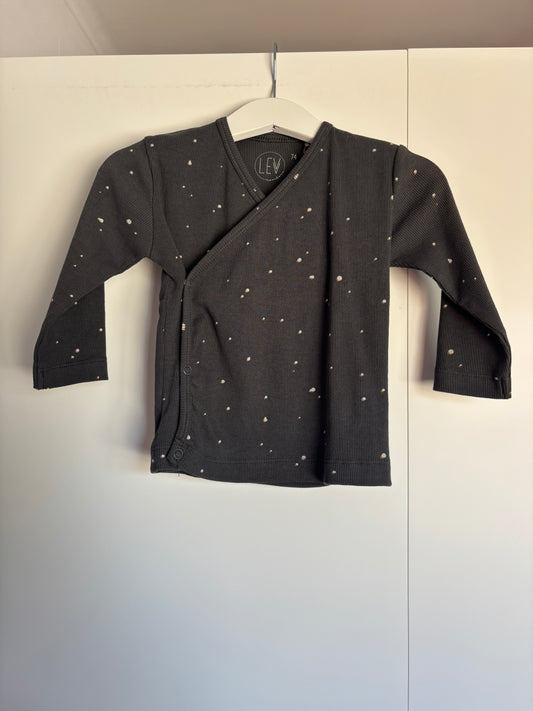 Donkergrijze gestippelde ribsoverslaglongsleeve