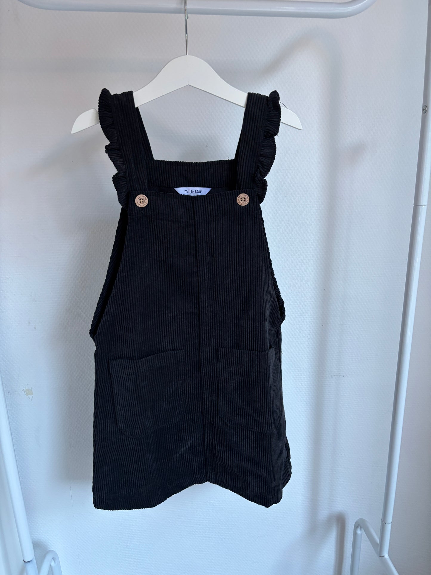 Zwarte ribfluwelen salopette