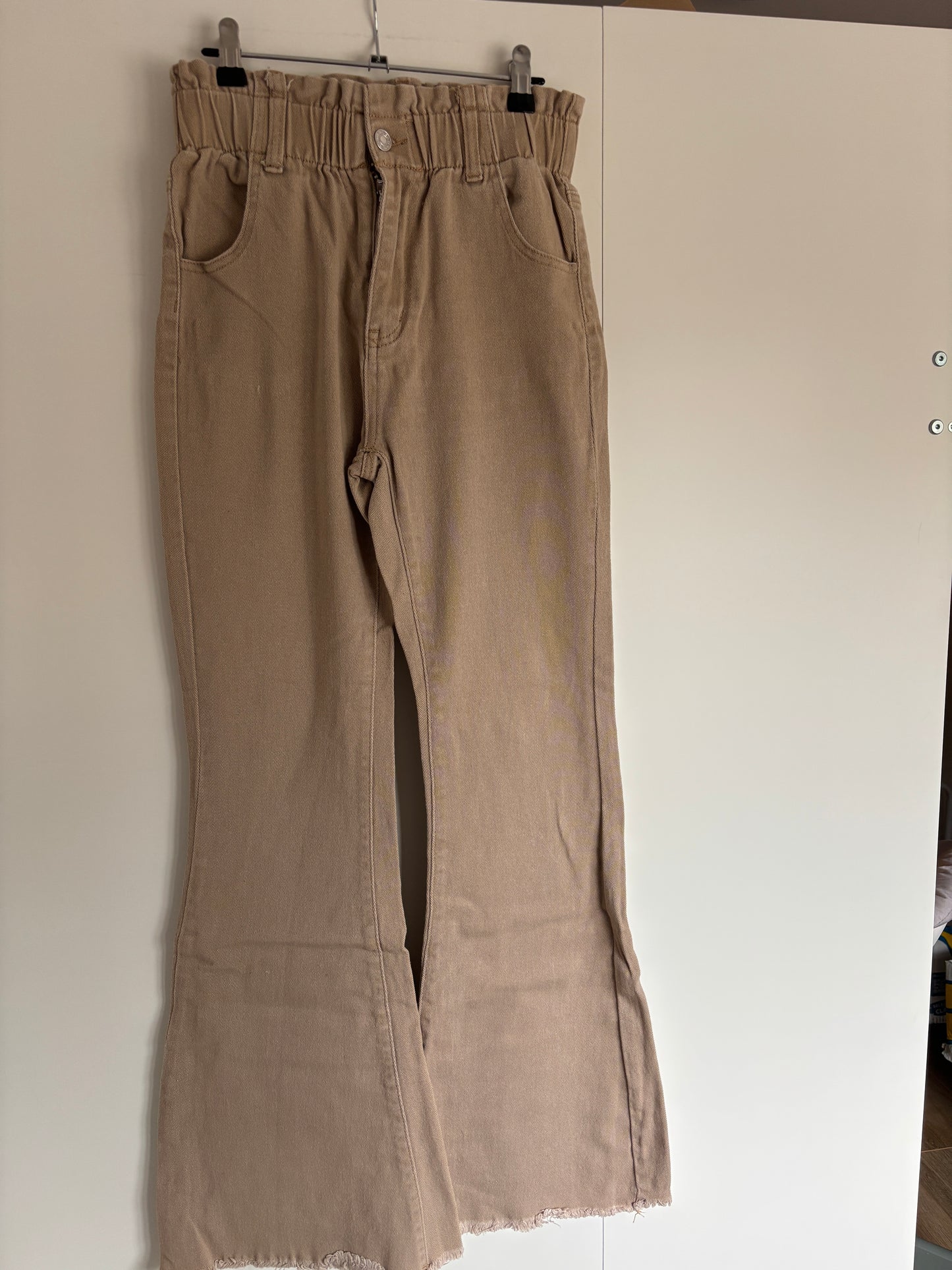 Beige wide jeansbroek