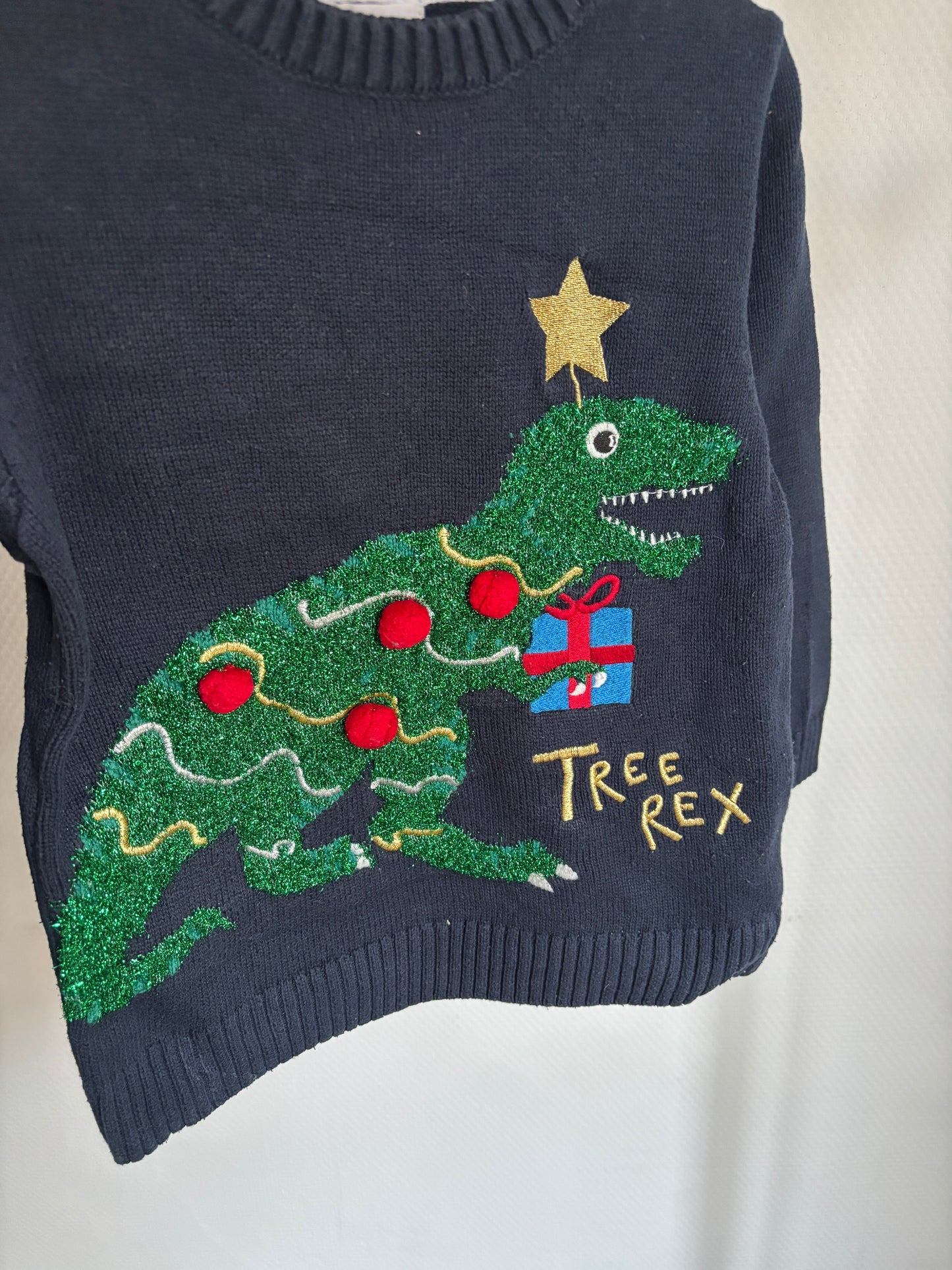 Marineblauwe kersttrui met dino 💸