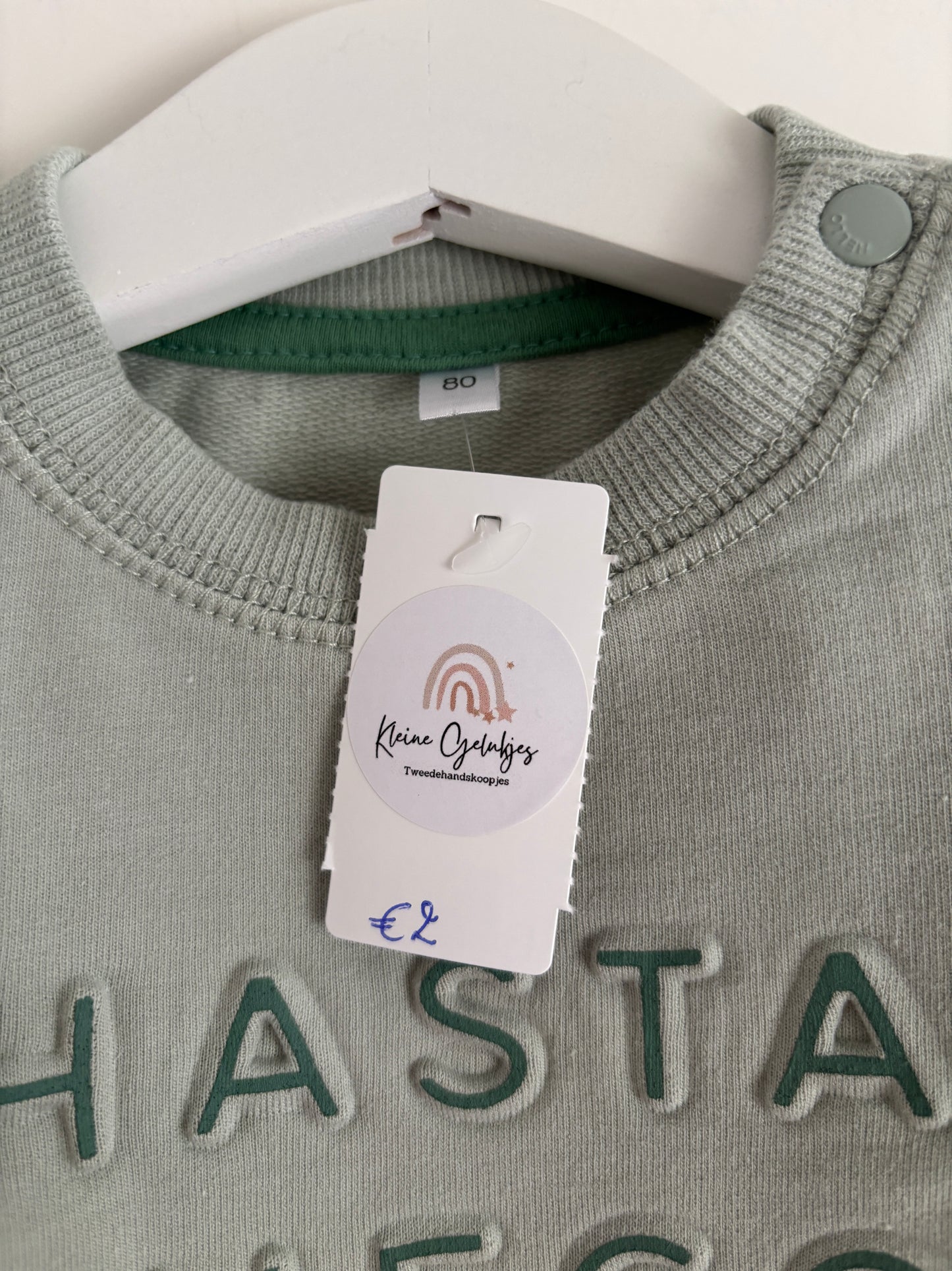 Muntgroene sweater "Hasta Luego"