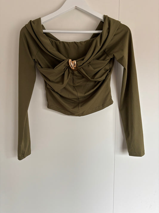 Khaki cropblouse met lange mouwen