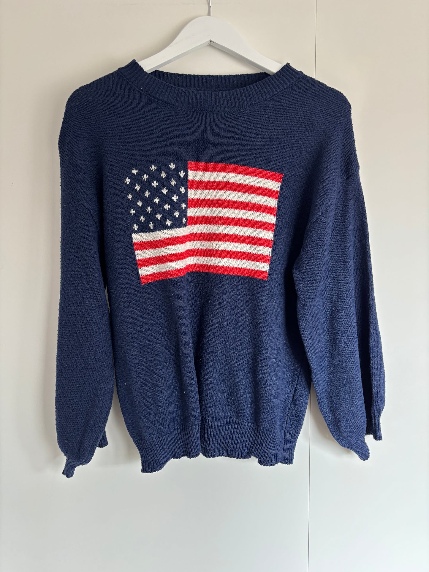 Marineblauwe trui met Amerikaanse vlag