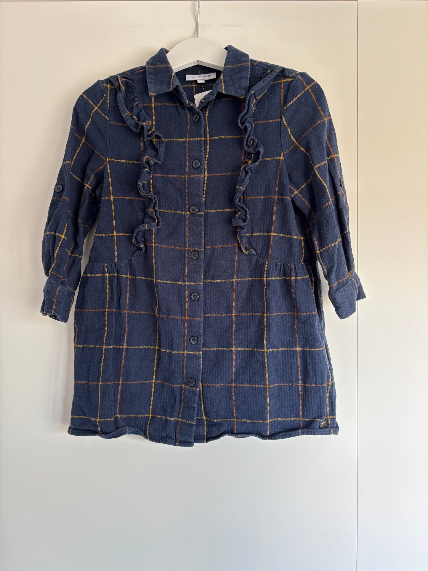 Marineblauwe geruite jurk