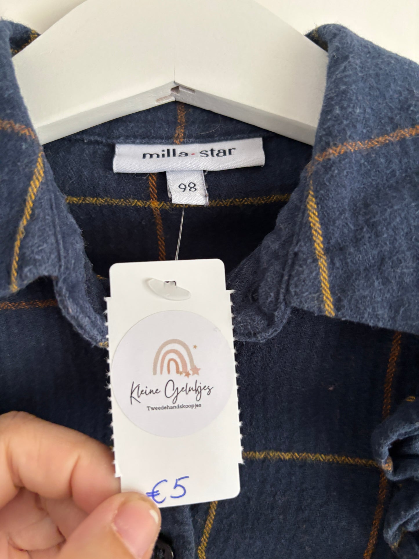 Marineblauwe geruite jurk