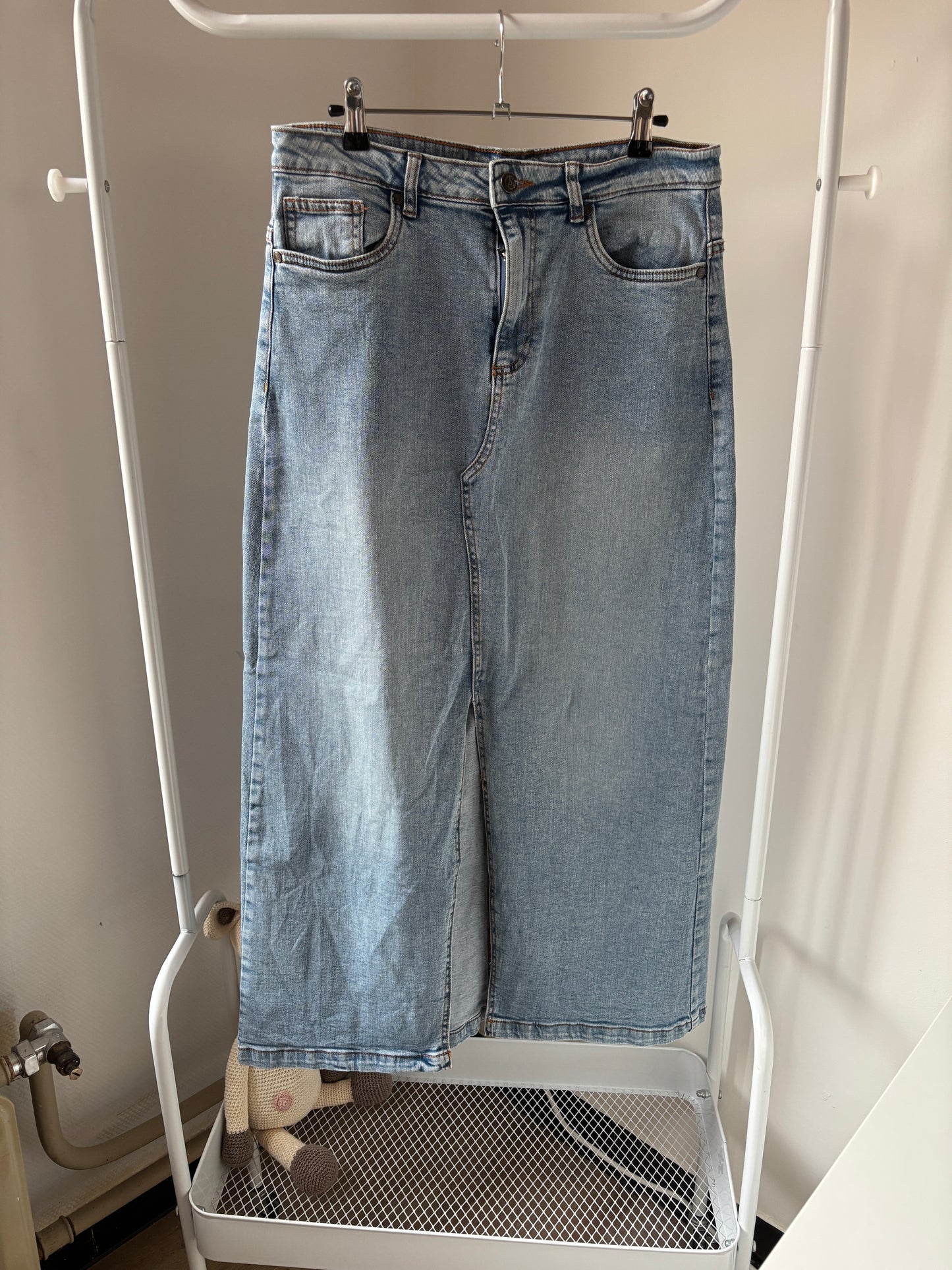 Lichtblauwe halflange jeansrok