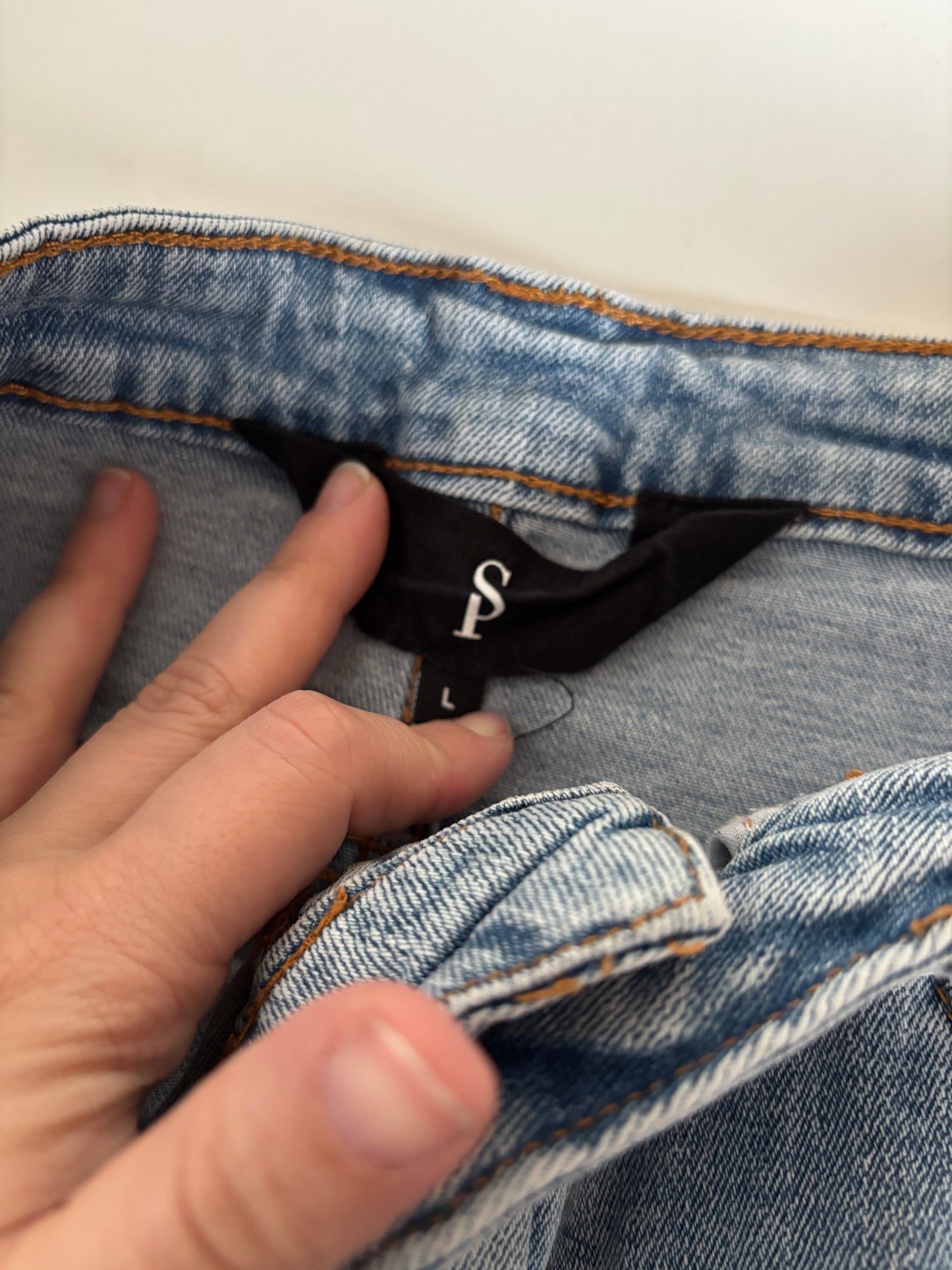 Lichtblauwe halflange jeansrok