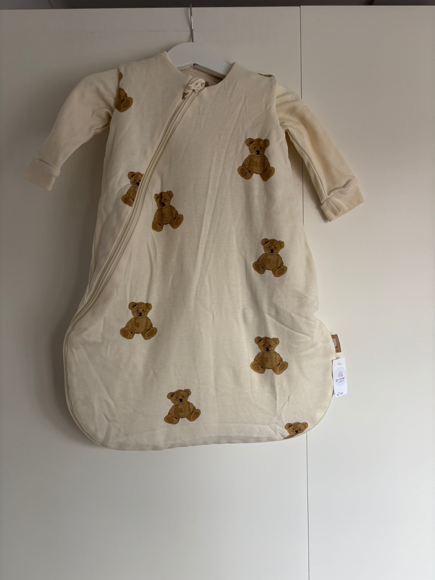 Crèmekleurige 4-seizoenen slaapzak met beertjes