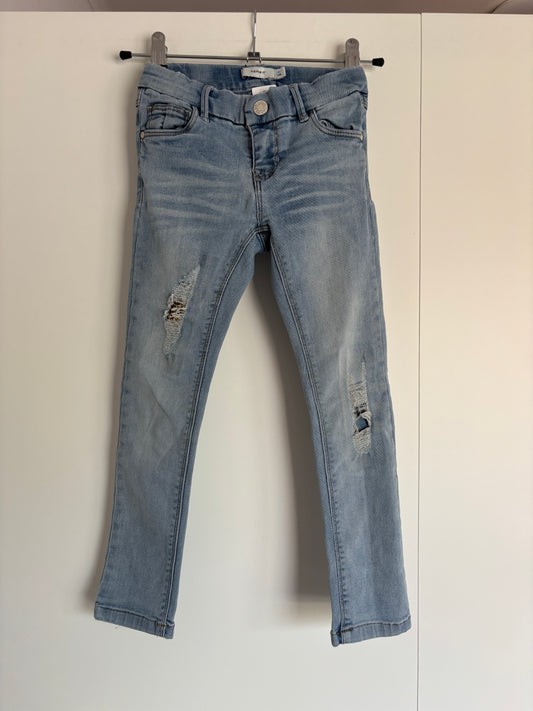 Lichtblauwe skinny ripped jeansbroek