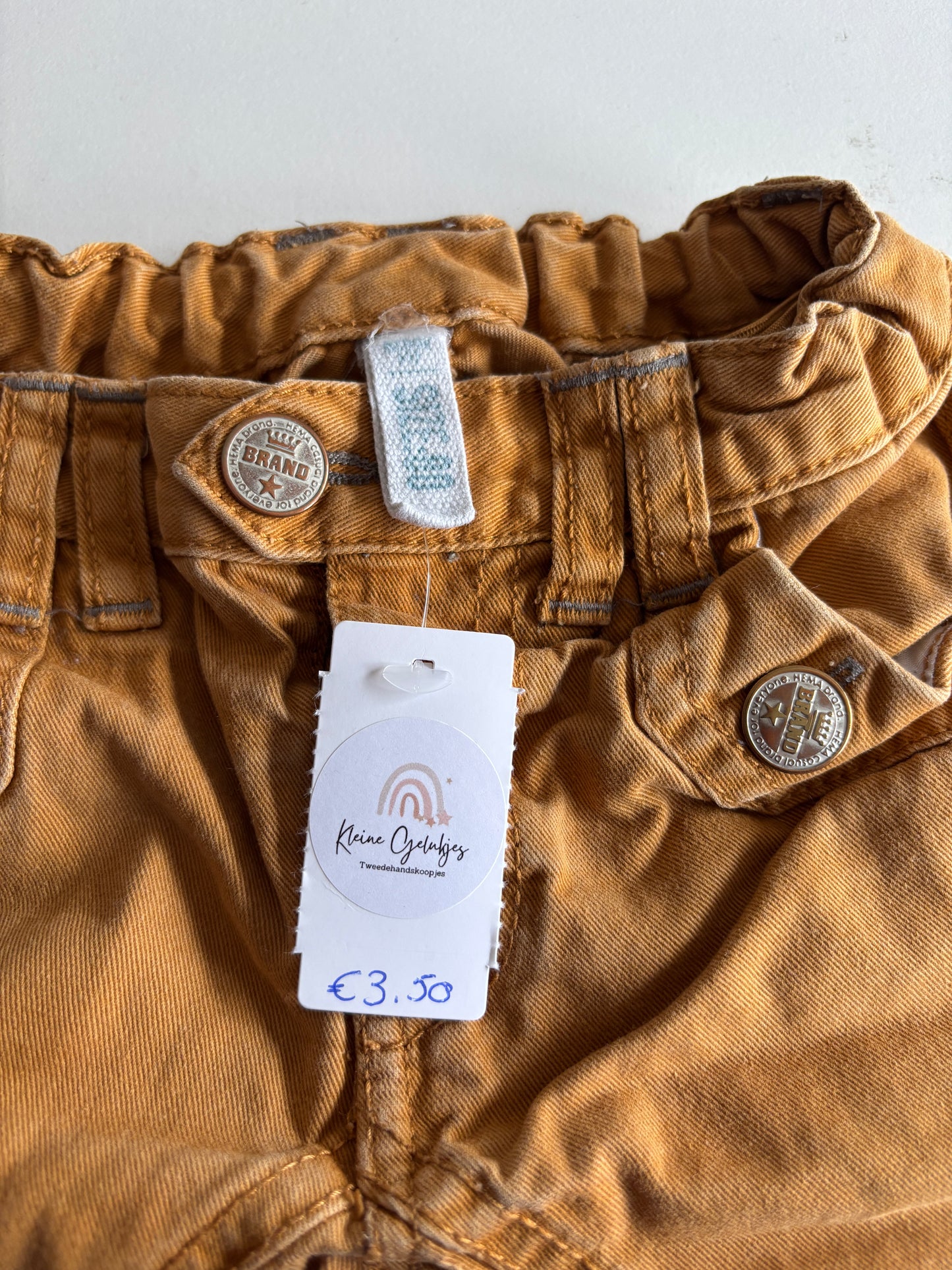 Bruin/mosterdgele jeansbroek