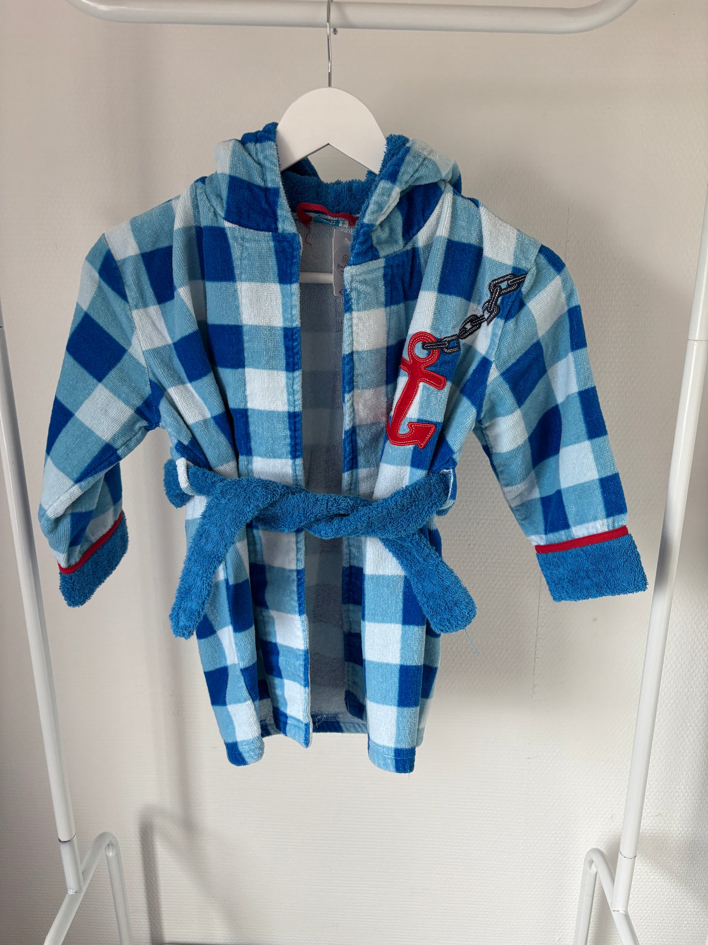 Blauwe geruite badjas